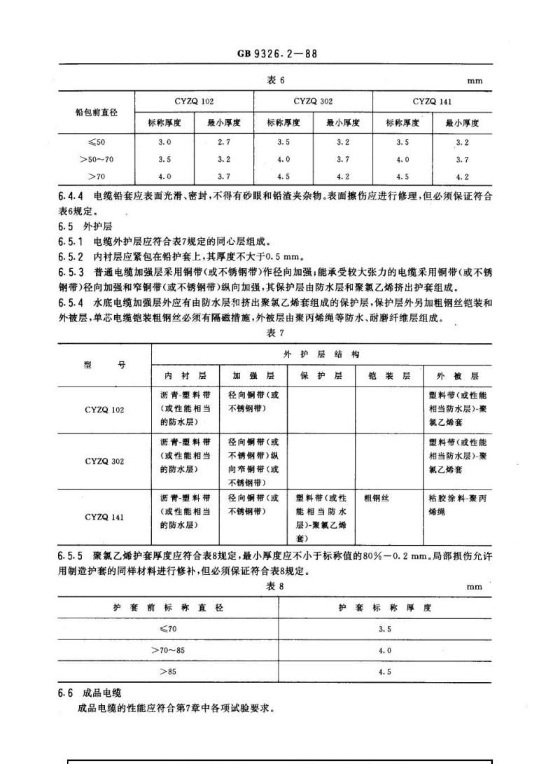 GB 9326.2-1988 交流330 kV及以下油纸绝缘自容式充油电缆及附件油纸绝缘自容式充油电缆