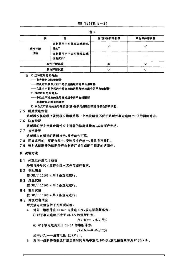 GB 15166.5-1994 交流高压熔断器 并联电容器外保护用熔断器
