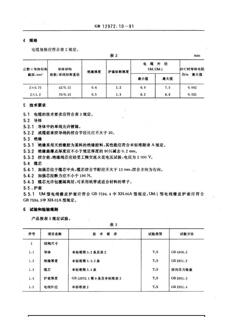 GB 12972.10-1991 矿用橡套软电缆 第10部分：矿工帽灯电线