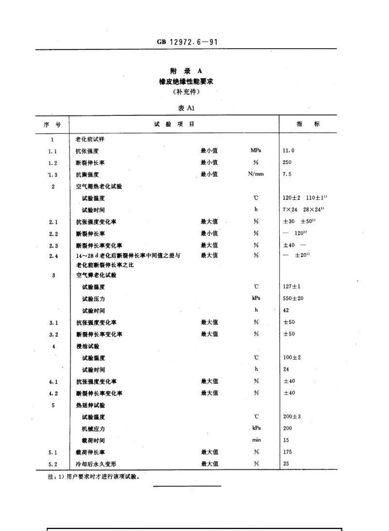 GB 12972.6-1991 矿用橡套软电缆 第6部分：额定电压0. 66/1.14 kV及以下移动橡套软电缆