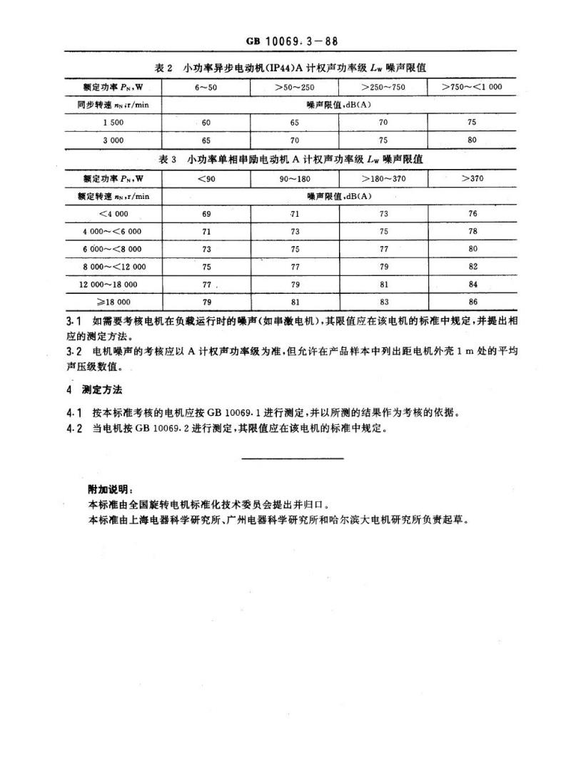 GB 10069.3-1988 旋转电机噪声测定方法及限值噪声限值