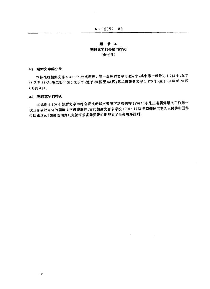 GB 12052-1989 信息交换用朝鲜文字编码字符集
