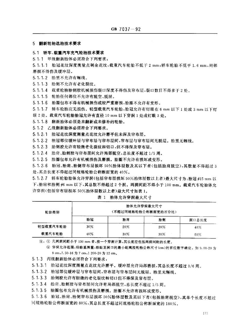 GB 7037-1992 翻新和修补轮胎(斜交)