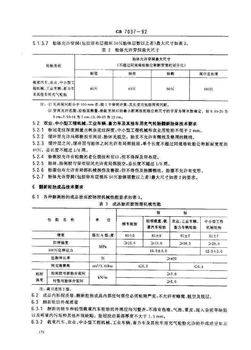 GB 7037-1992 翻新和修补轮胎(斜交)