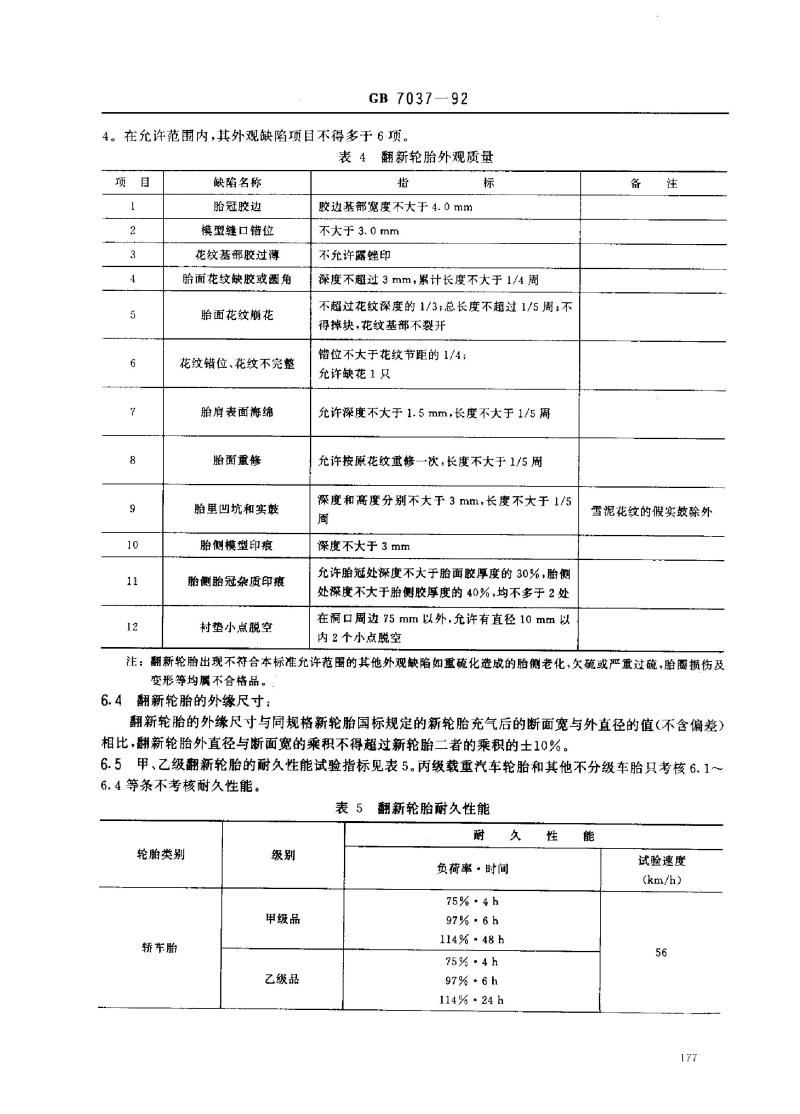 GB 7037-1992 翻新和修补轮胎(斜交)