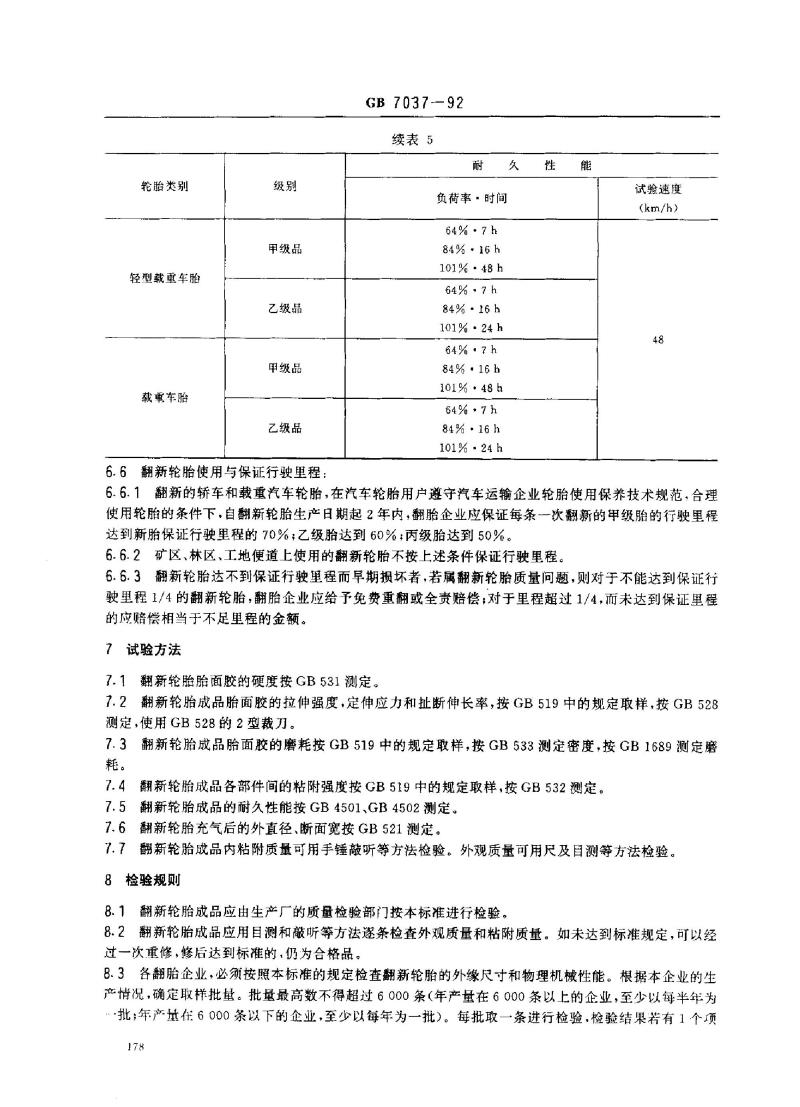 GB 7037-1992 翻新和修补轮胎(斜交)