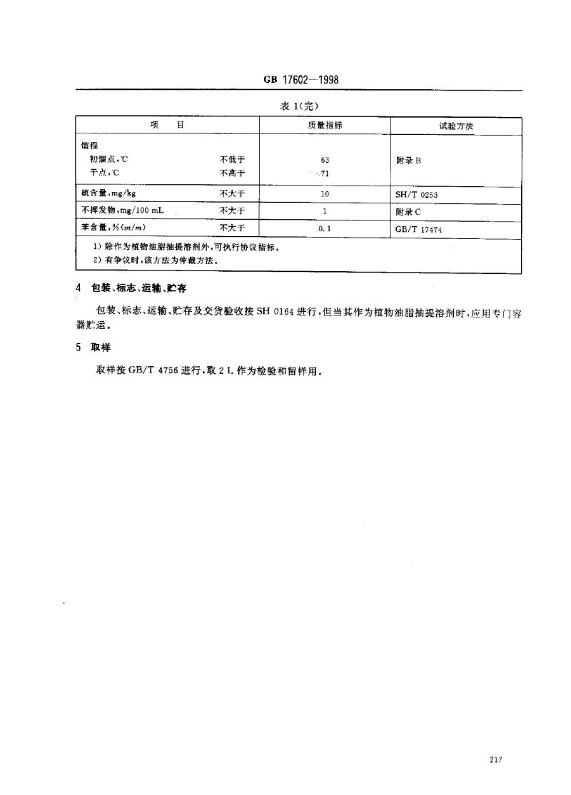 GB 17602-1998 工业己烷