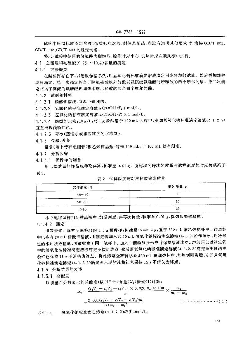 GB 7744-1998 工业氢氟酸
