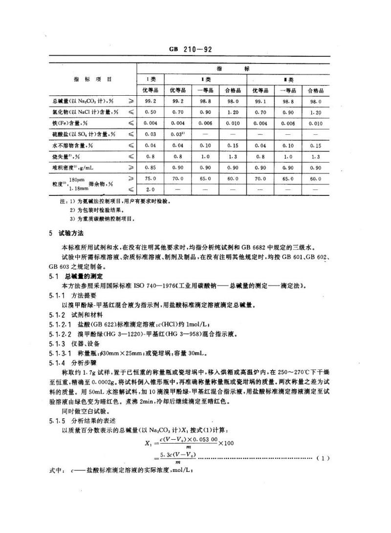 GB 210-1992 工业碳酸钠