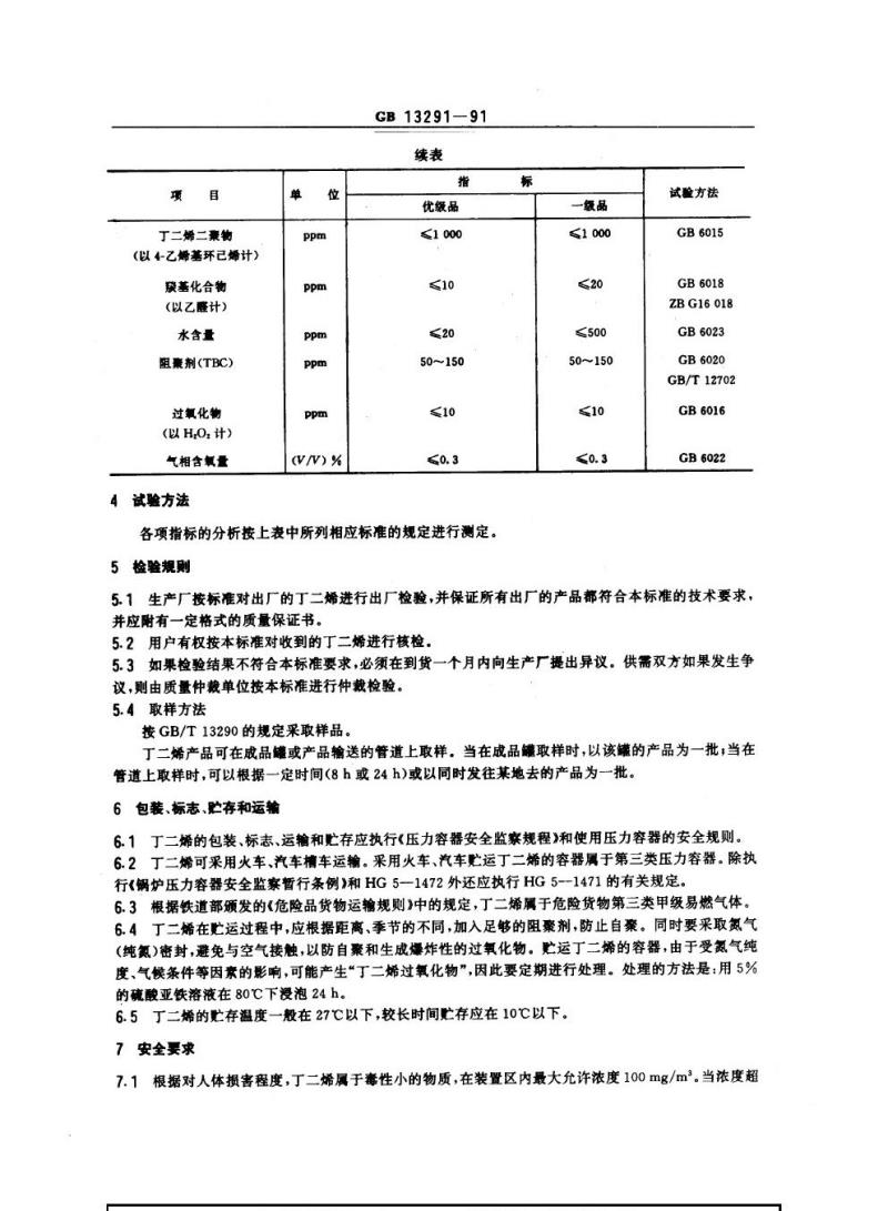 GB 13291-1991 工业用丁二烯
