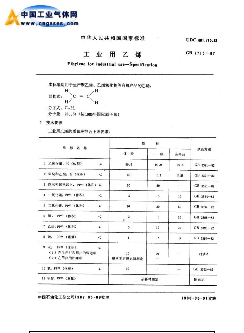 GB 7715-1987 工业用乙烯