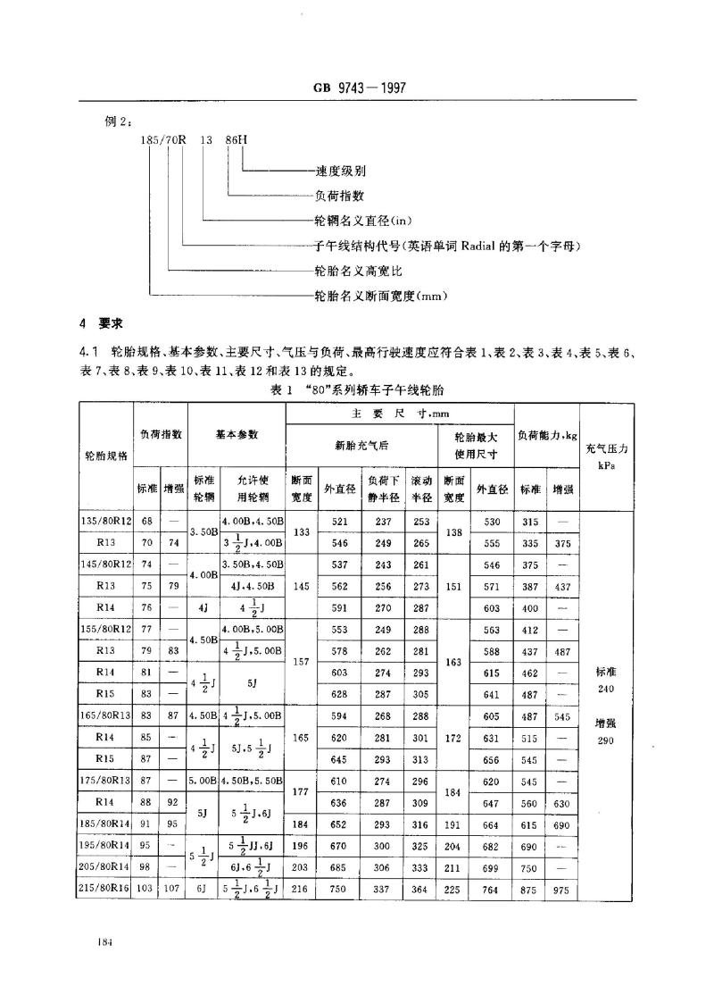 GB 9743-1997 轿车轮胎