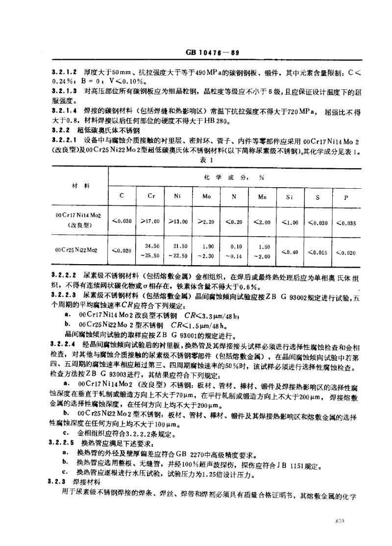 GB 10476-1989 尿素高压冷凝器 技术条件