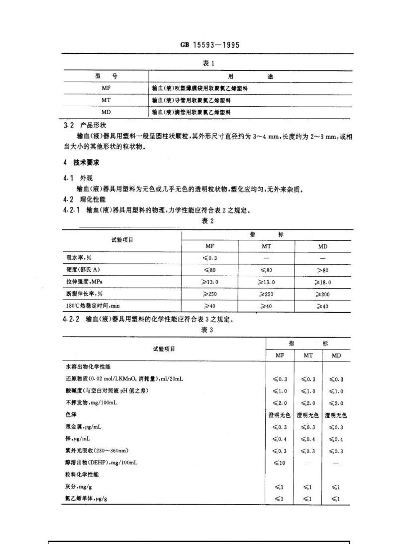 GB 15593-1995 输血(液)器具用软聚氯乙烯塑料