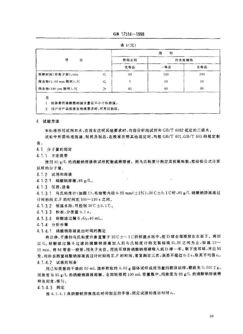 GB 17514-1998 水处理剂 聚丙烯酰胺