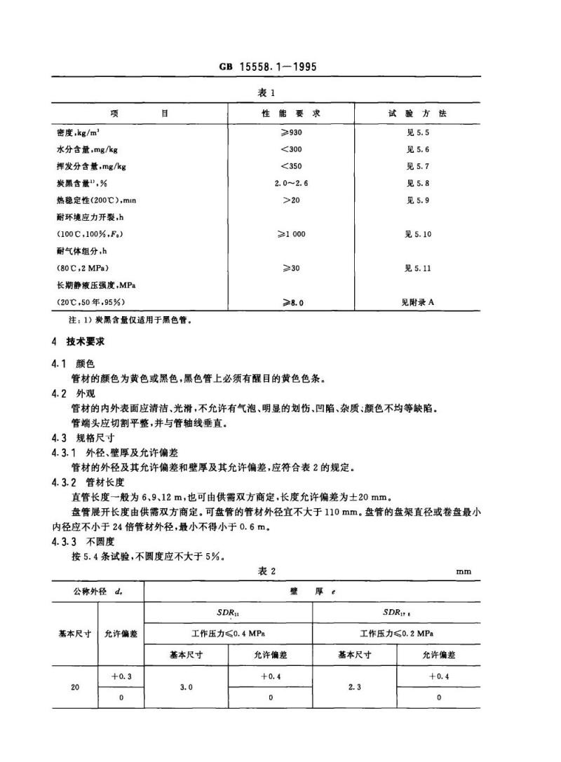 GB 15558.1-1995 燃气用埋地聚乙烯管材