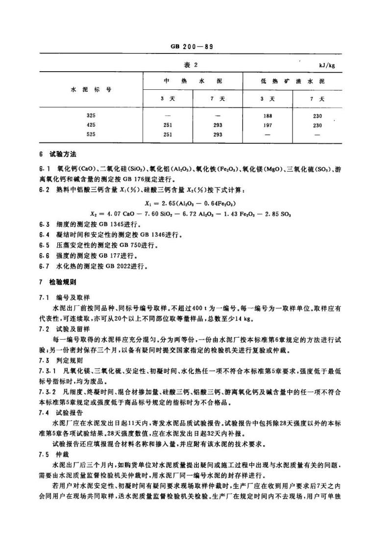 GB 200-1989 中热硅酸盐水泥 低热矿渣硅酸盐水泥