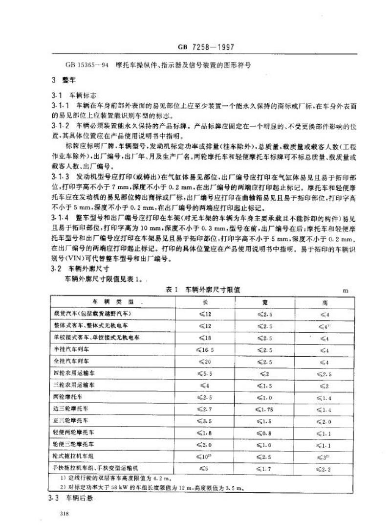 GB 7258-1997 摩托车操纵件、指示器及信号装置的图形符号