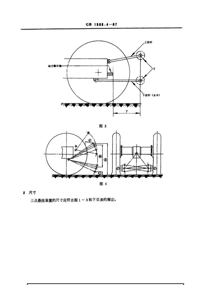 GB 1593.4-1987 农用轮式拖拉机三点悬挂装置第四部分：0类