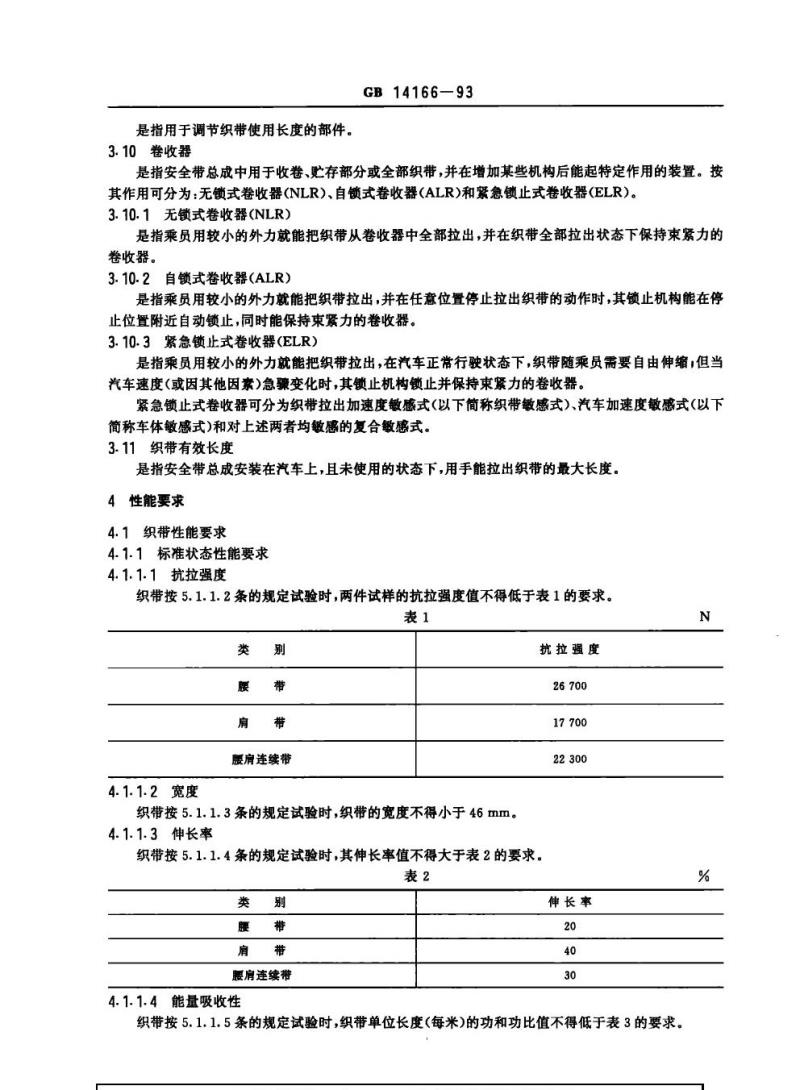 GB 14166-1993 汽车安全带性能要求和试验方法