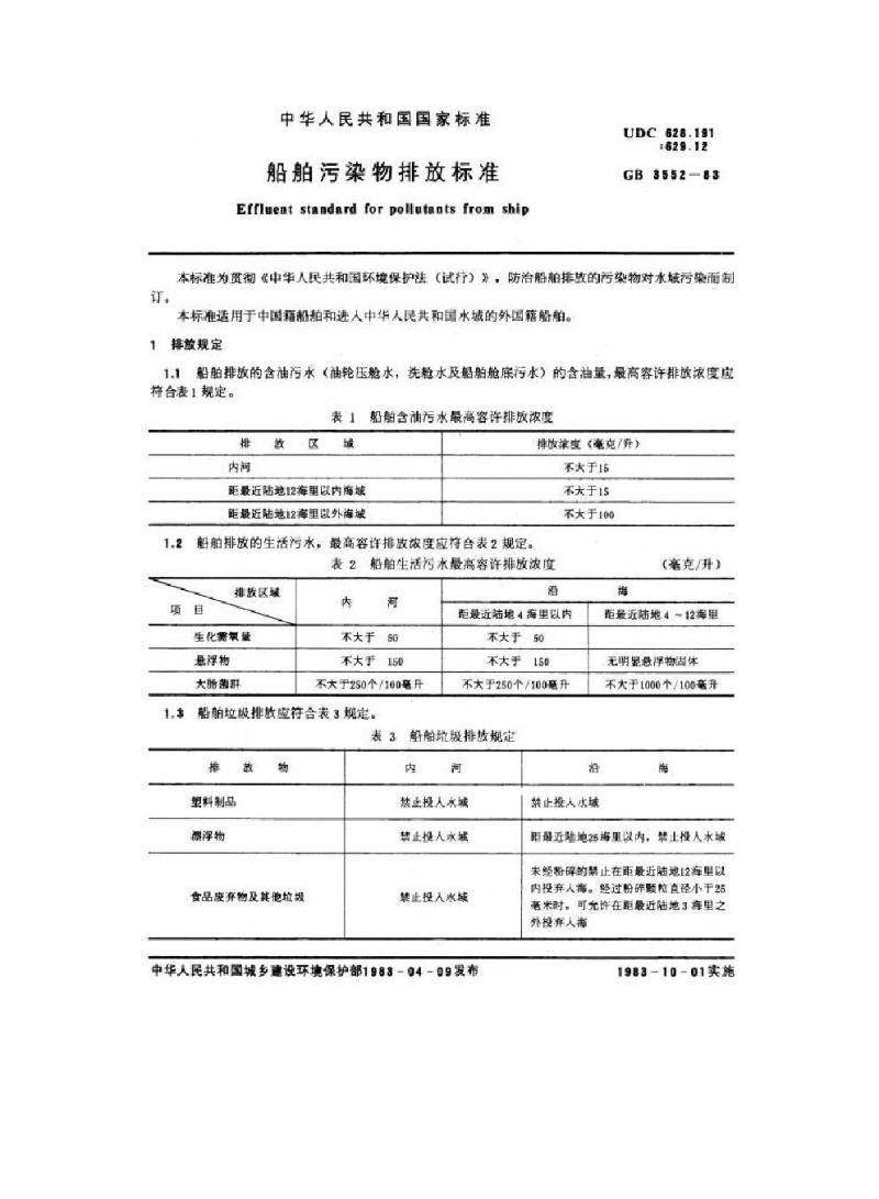 GB 3552-1983 船舶污染物排放标准