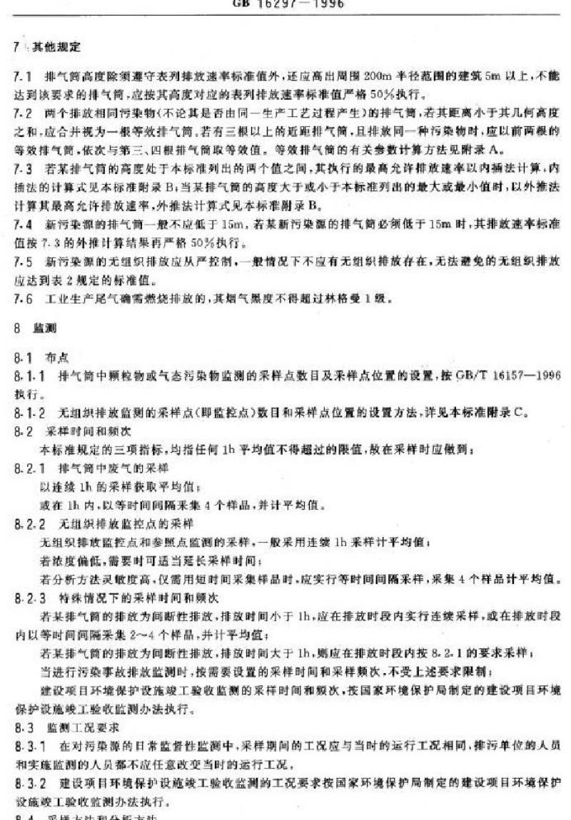 GB 16297-1996 大气污染物综合排放标准