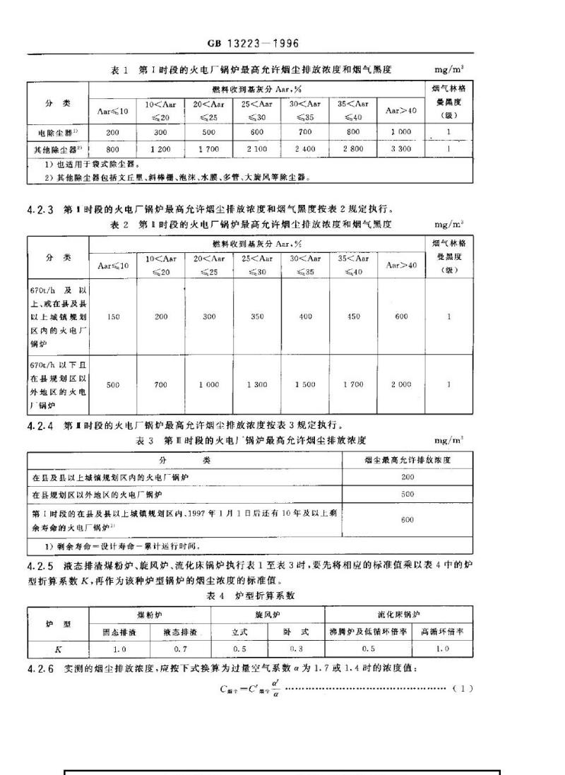 GB 13223-1996 火电厂大气污染物排放标准