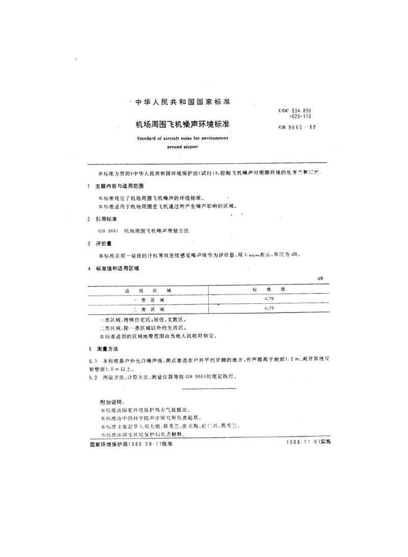 GB 9660-1988 机场周围飞机噪声环境标准