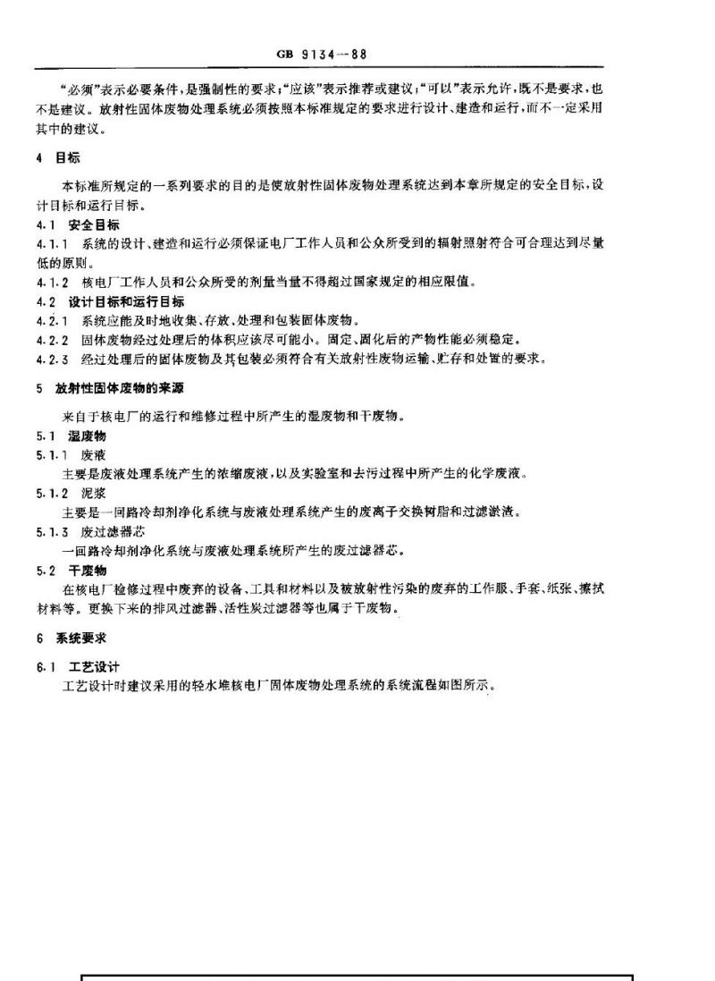 GB 9134-1988 轻水堆核电厂放射性固体废物处理系统技术规定