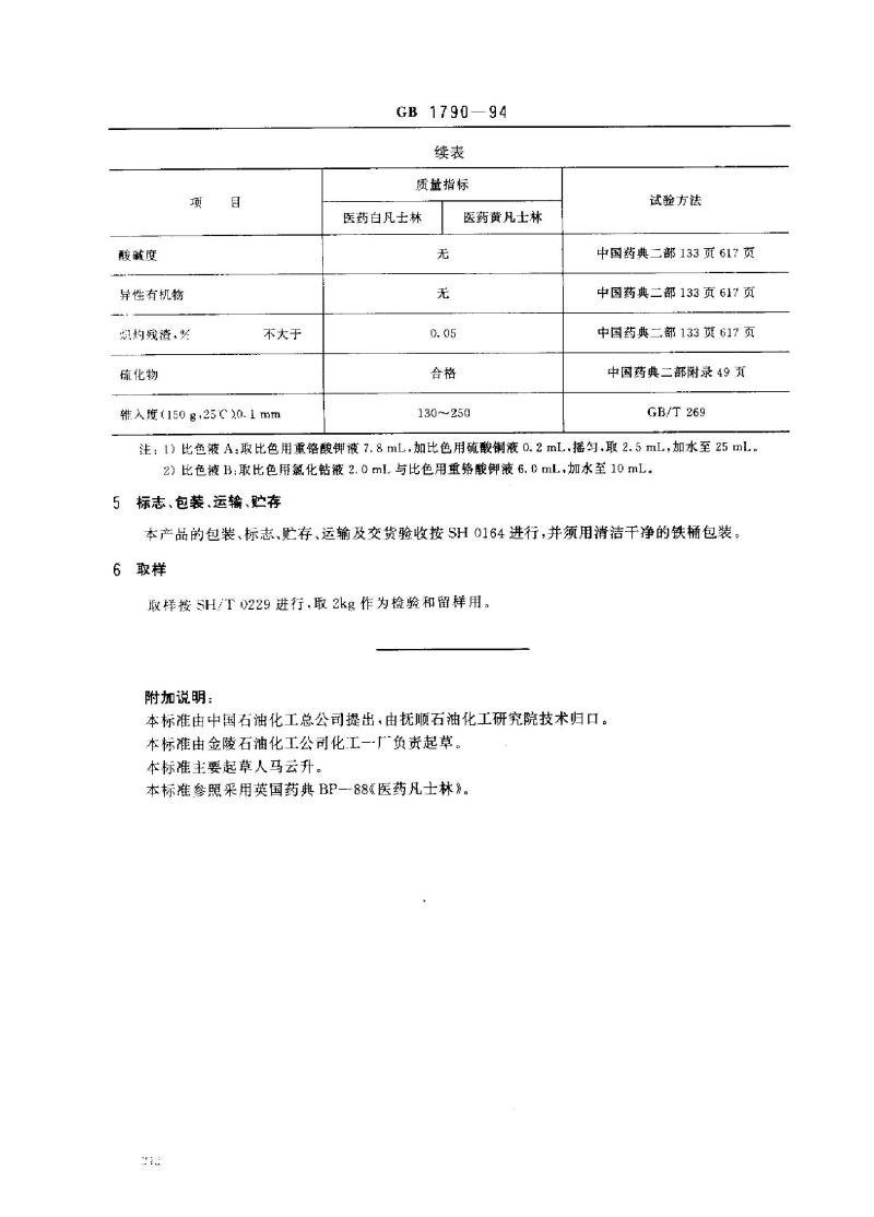 GB 1790-1994 医药凡士林