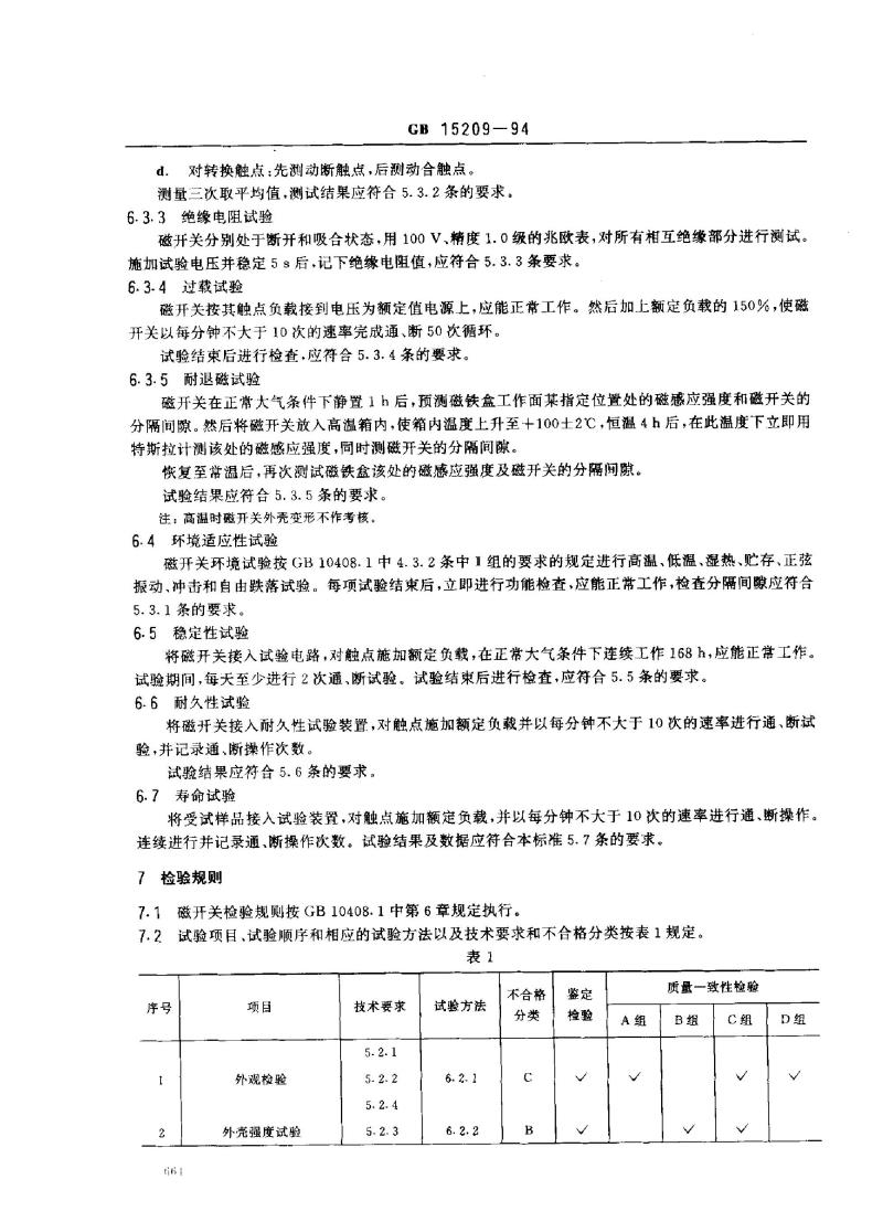 GB 15209-1994 磁开关入侵探测器
