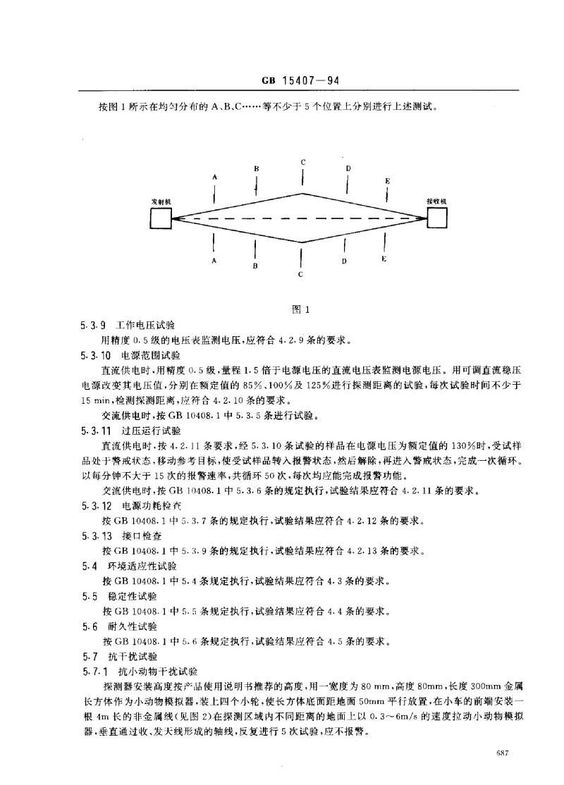 GB 15407-1994 遮挡式微波入侵探测器技术要求和试验方法