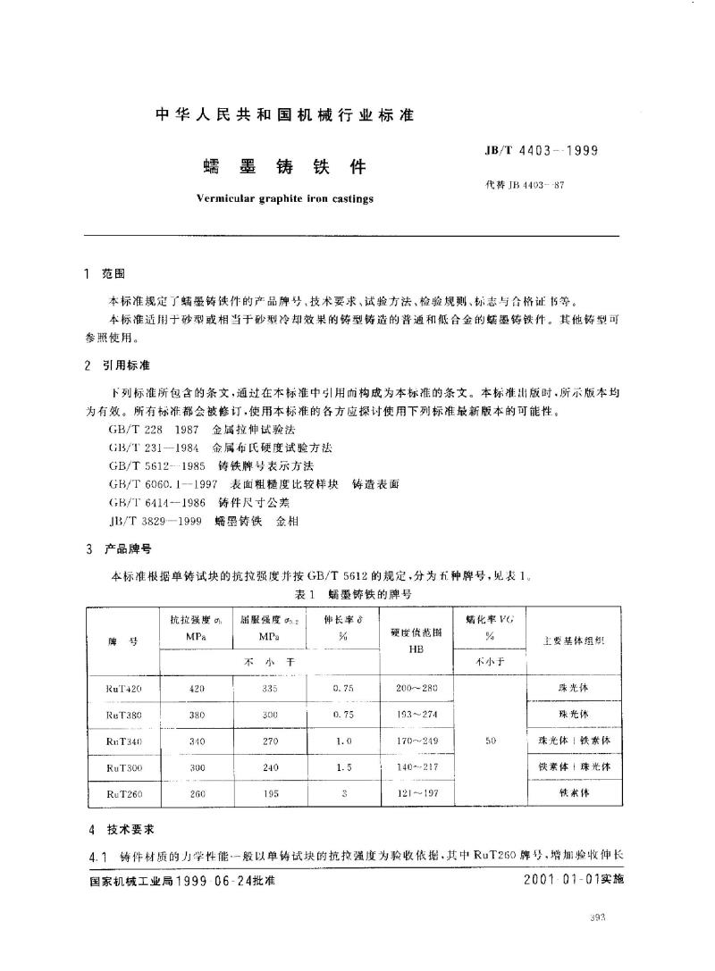 JB/T 4403-1999 蠕墨铸铁件
