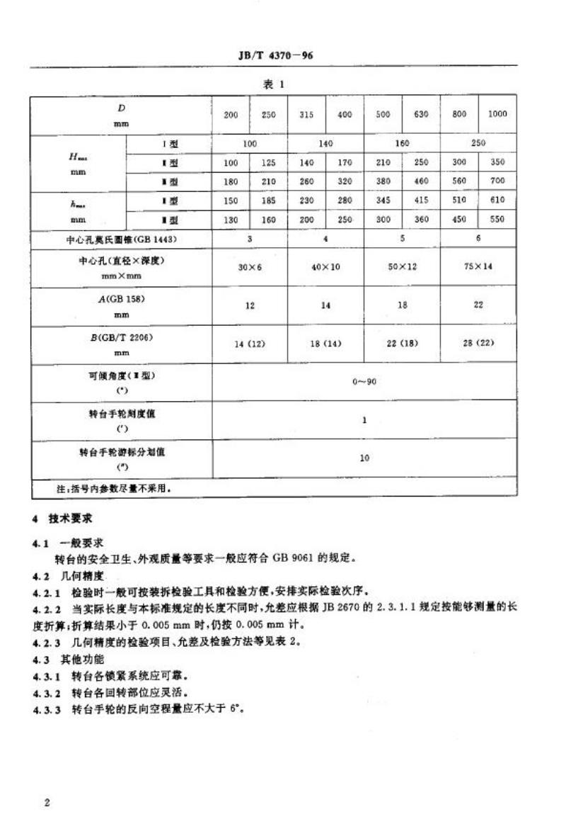 JB/T 4370-1996 回转工作台