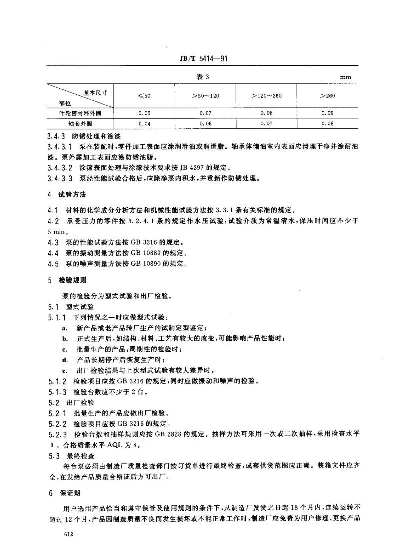 JB/T 5414-1991 热水离心泵 技术条件