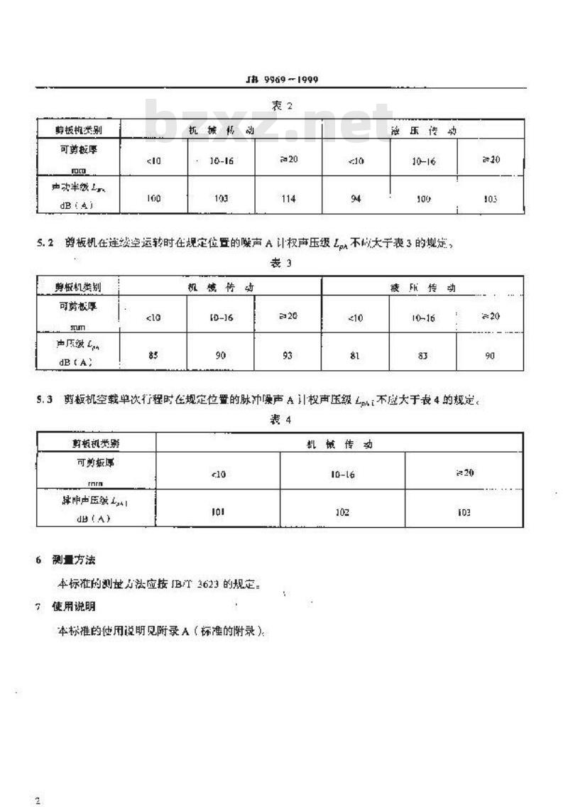 JB 9969-1999 棒料剪断机、鳄鱼式剪断机、剪板机 噪声限值