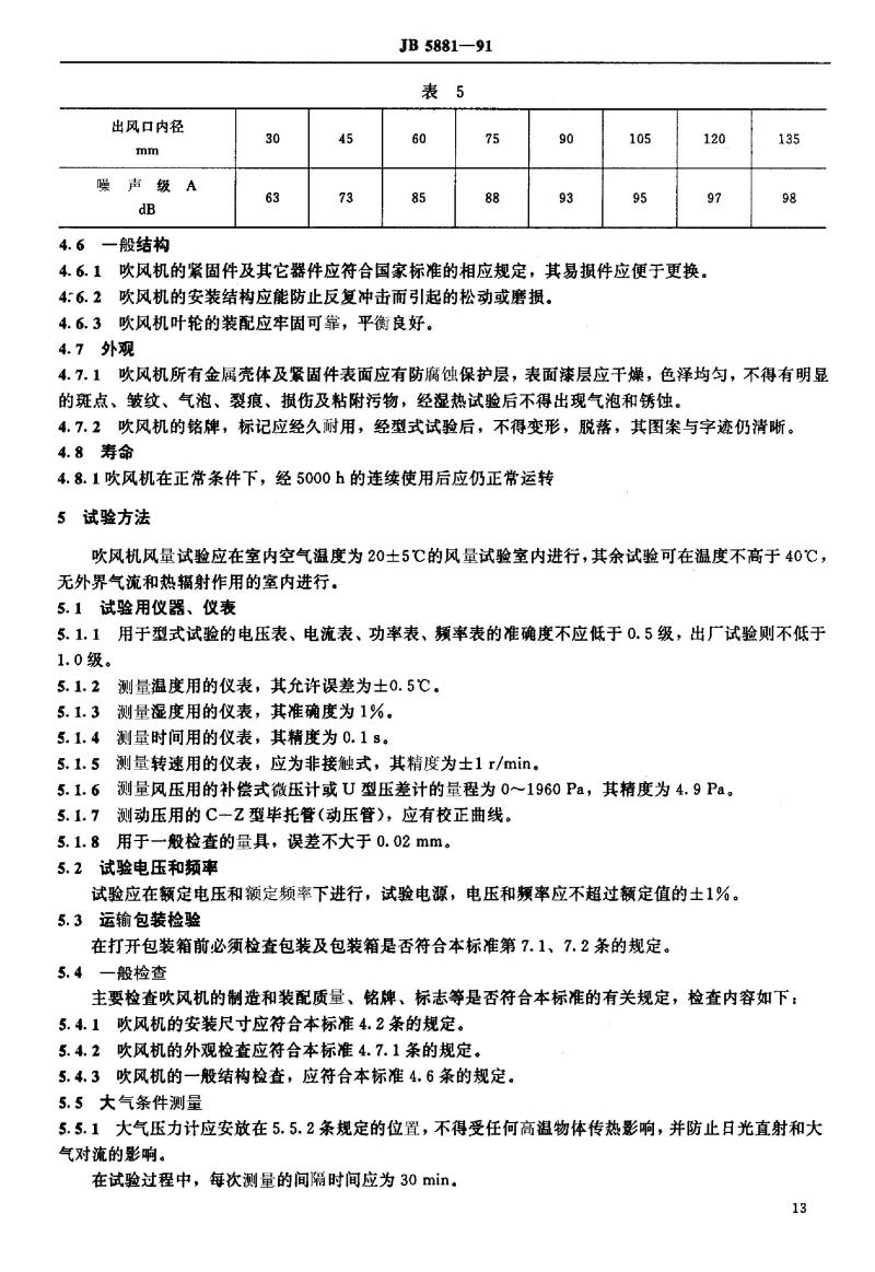JB/T 5881-1991 离心式炉灶吹风机