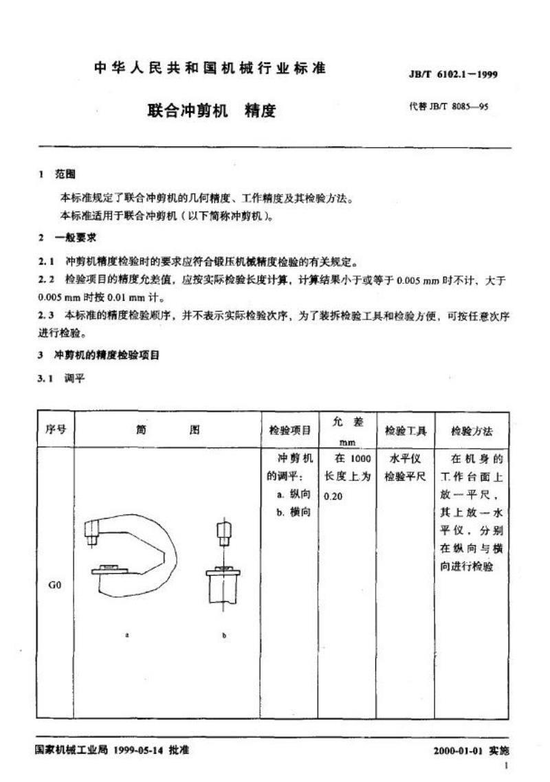 JB/T 6102.1-1999 联合冲剪机 精度