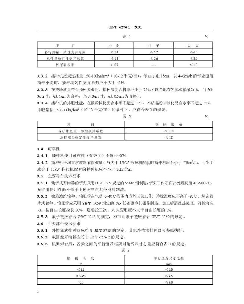 JB/T 6274.1-2001 谷物播种机 技术条件