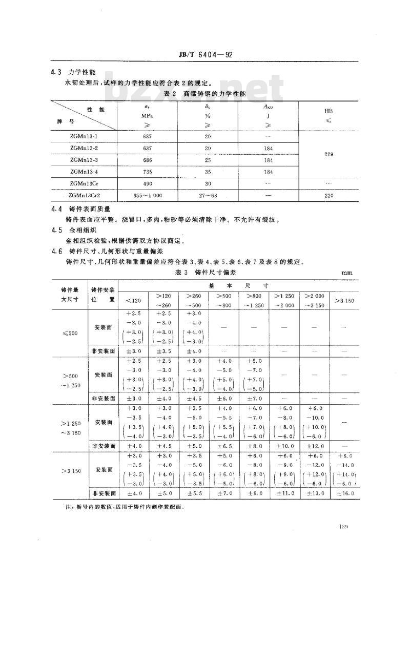 JB/T 6404-1992 大型高锰钢铸件