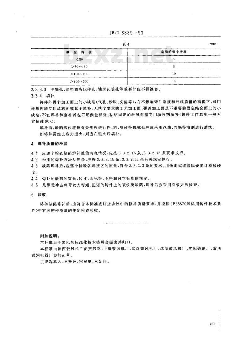 JB/T 6889-1993 风机用铸铁件缺陷修补 技术条件