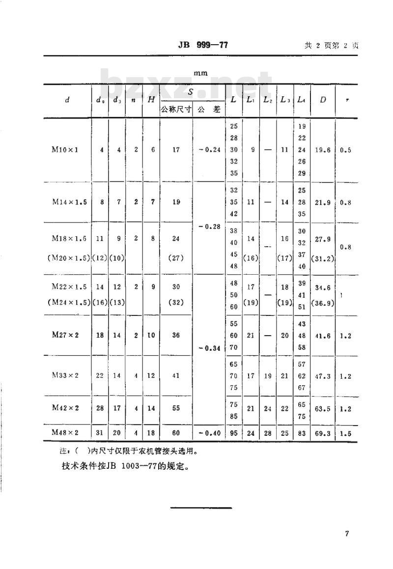 JB/T 999-1977 管接头用铰接螺栓