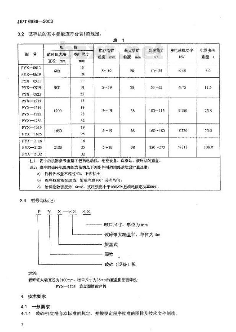 JB/T 6989-2002 旋盘圆锥破碎机