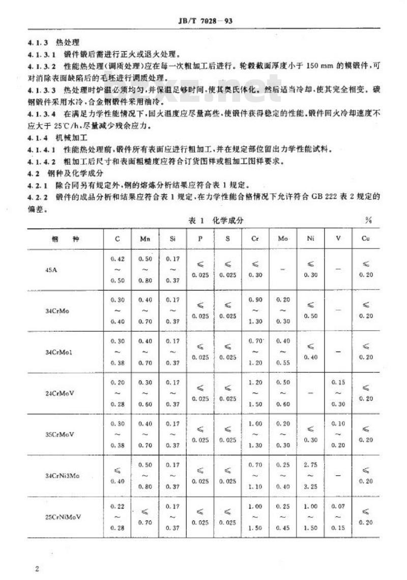 JB/T 7028-1993 25MW以下汽轮机轮盘及叶轮锻件 技术条件
