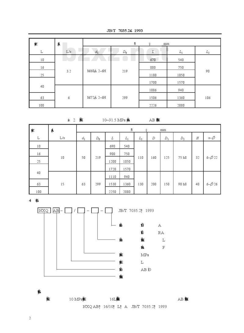 JB/T 7035.2-1993 液压囊式蓄能器 型式和尺寸 AB型