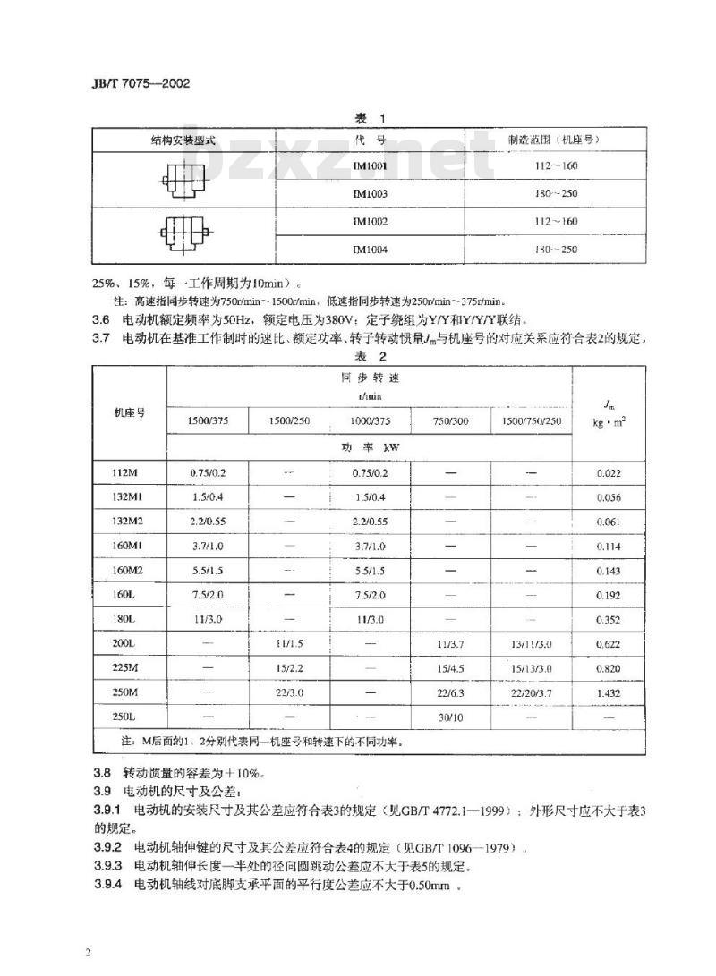 JB/T 7075-2002 YZD系列起重用多速三相异步电动机技术条件
