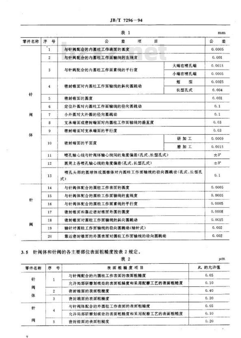 JB/T 7296-1994 柴油机喷油嘴偶件 技术条件