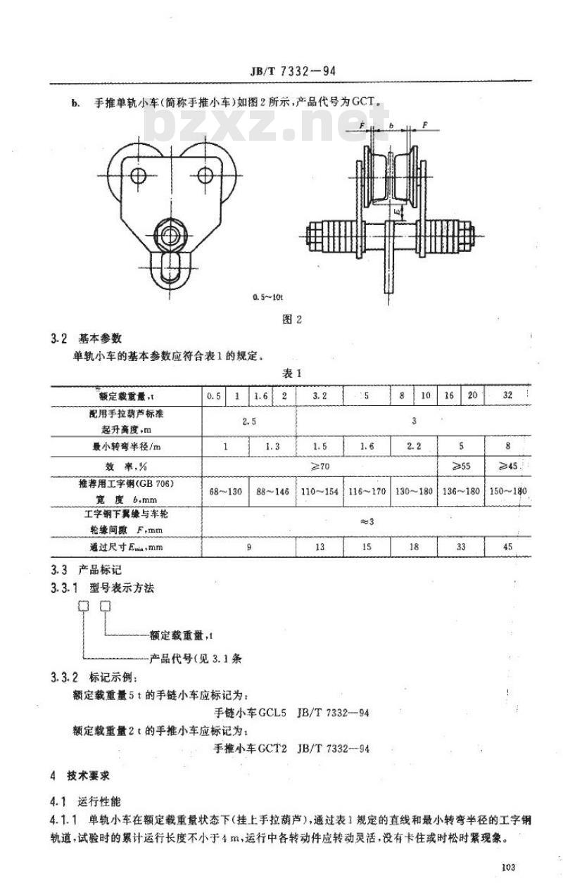 JB/T 7332-1994 手动单轨小车