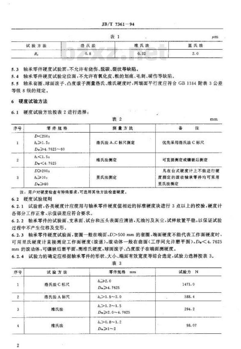 JB/T 7361-1994 滚动轴承 零件硬度试验方法