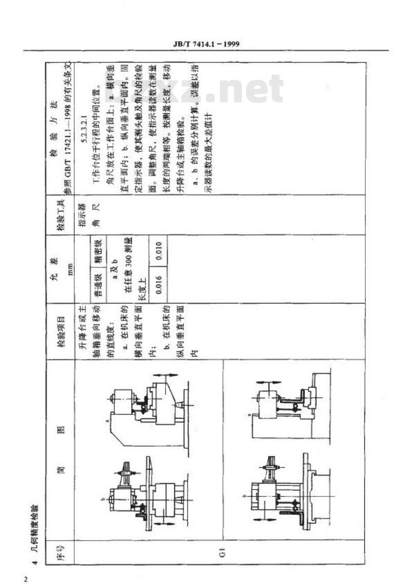 JB/T 7414.1-1999 立式立体仿形铣床 精度检验